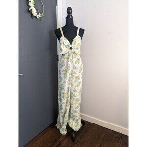 NWT Asos Miss Selfridge Cutout Strappy Wide Leg Jumpsuit - Green Retro Floral 14